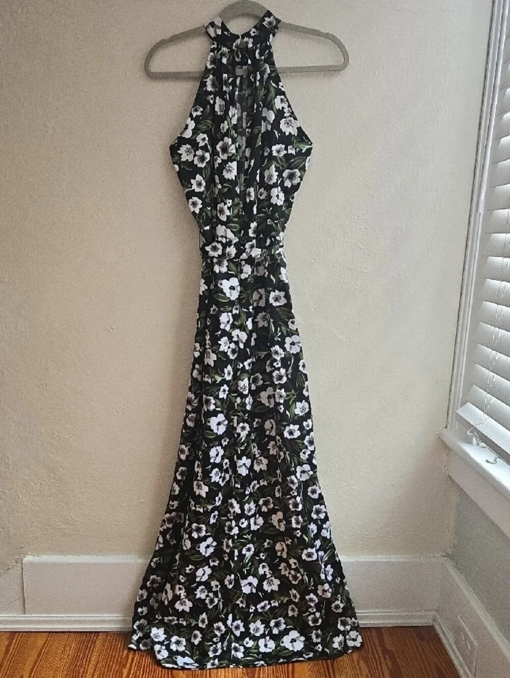 ​Black & White Floral Halter Neck Wide Leg Jumpsuit Dress Casual Chic_097